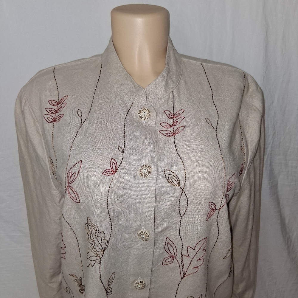 Cedar Canon Beige Floral Button Down Shirt Floral Size M - Picture 6 of 13